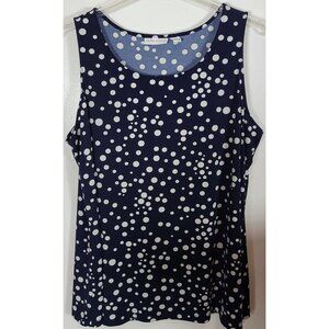 Susan Graver Women's Size 1X Blue White Polka Dot Blouse Top Sleeveless